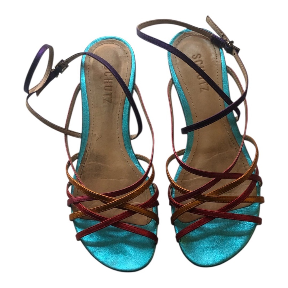 SCHUTZ Vibrant Strappy Sandals - Blue and Brown
